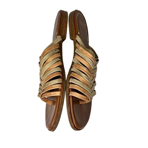 Johnston & Murphy tan gold sueded leather braided slip on toe loop sandals 10 - Picture 6 of 11